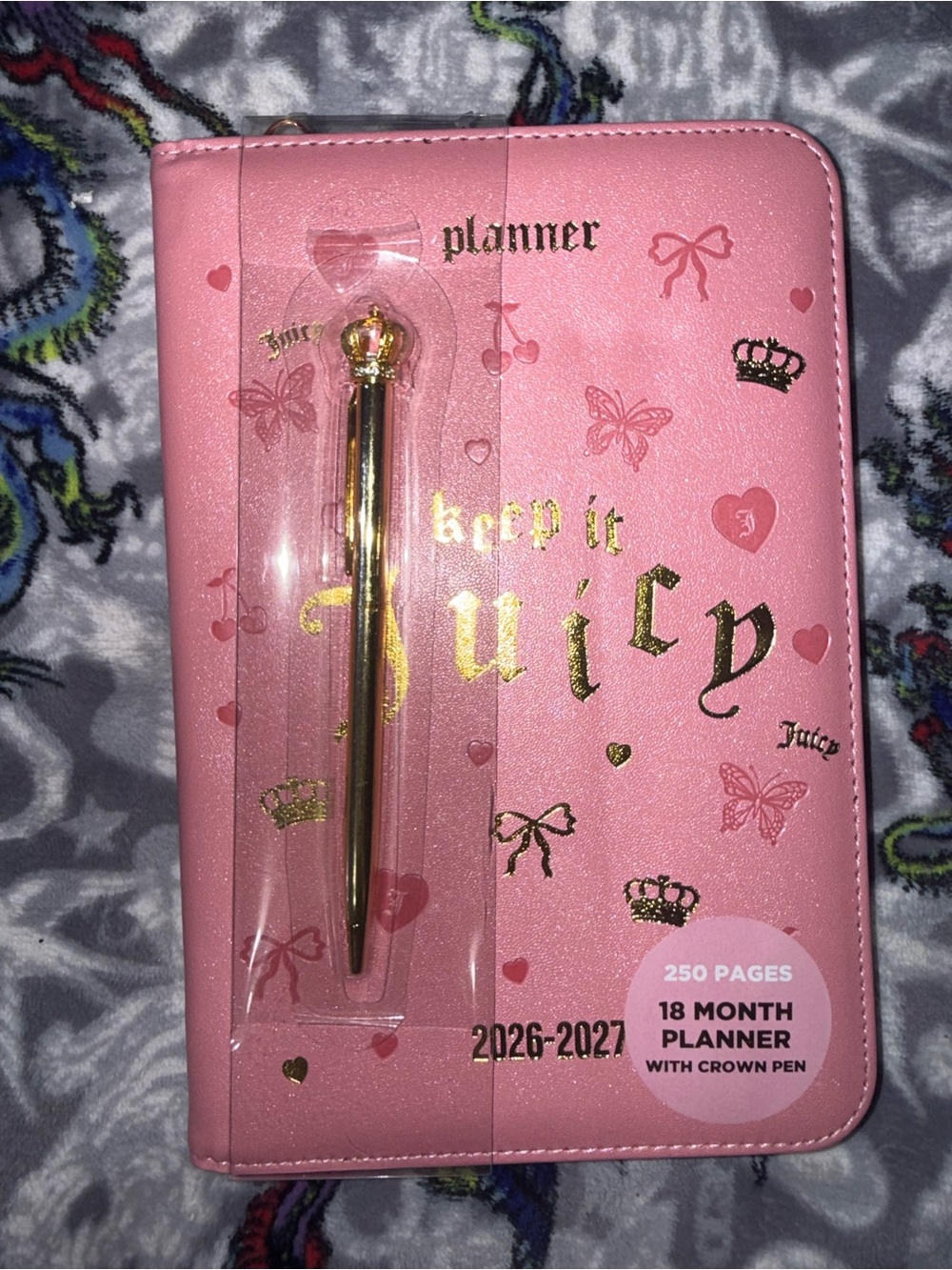 Juicy Couture Pink 2026-2027 Planner with Gold Crown Pen